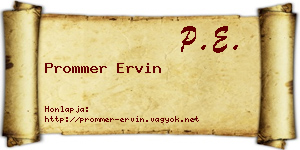 Prommer Ervin névjegykártya